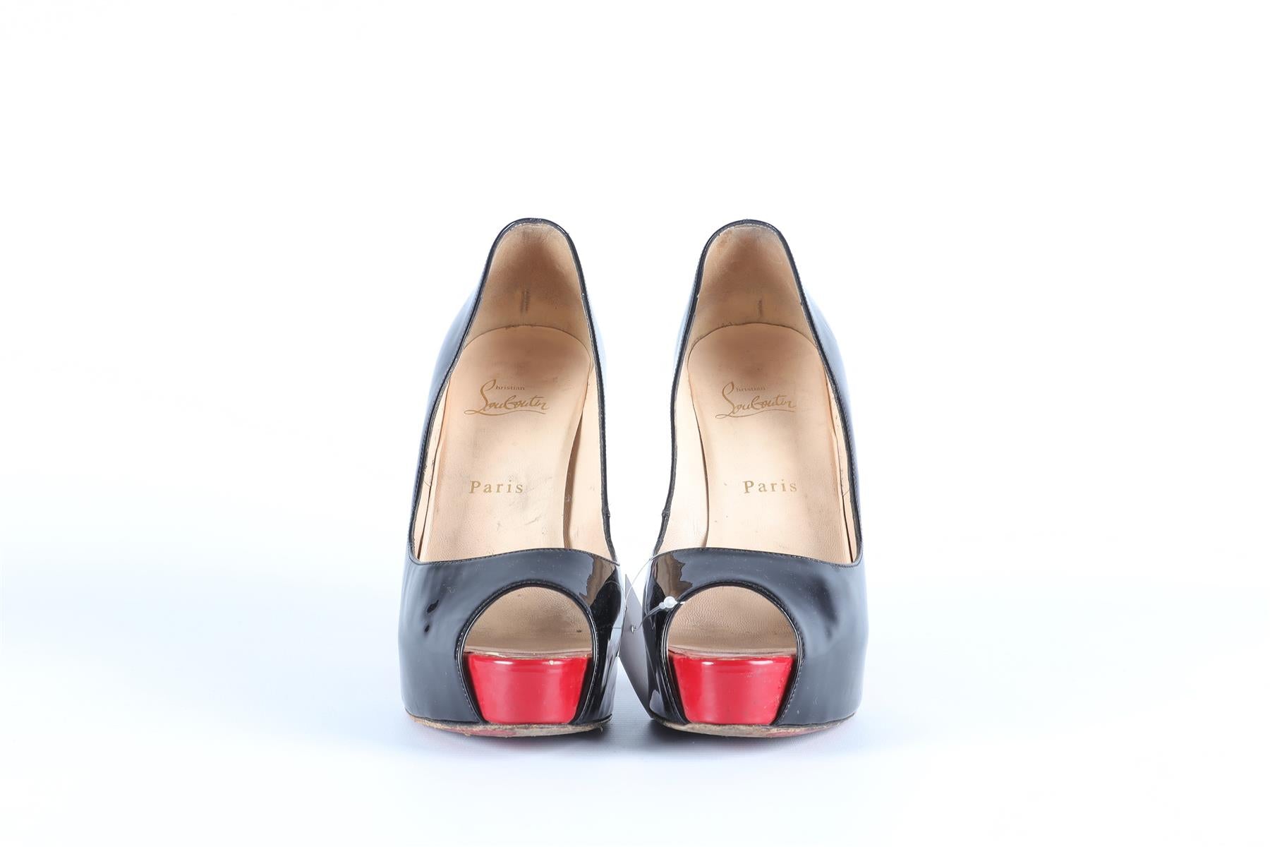 CHRISTIAN LOUBOUTIN BLACK PATENT LEATHER PUMPS EU 38.5 UK 5.5