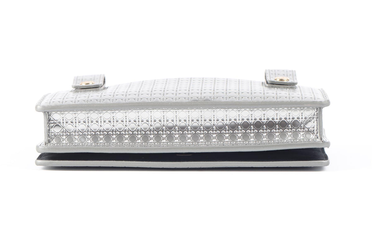 CHRISTIAN DIOR SILVER 30 MONTAIGNE 2 IN 1 MICRO CANNAGE LEATHER BAG