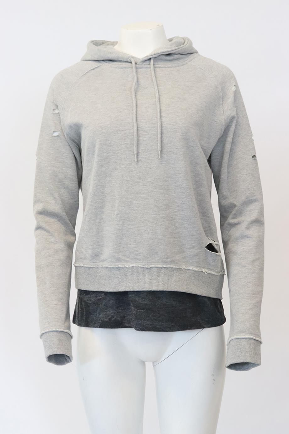 GENERATION LOVE DISTRESSED COTTON JERSEY HOODIE SMALL