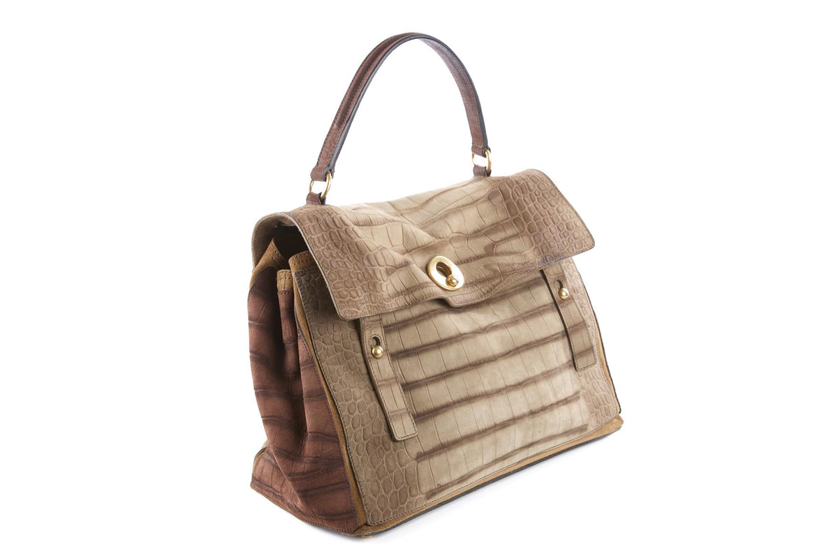 YVES SAINT LAURENT BROWN MUSE TWO SUEDE TOTE BAG