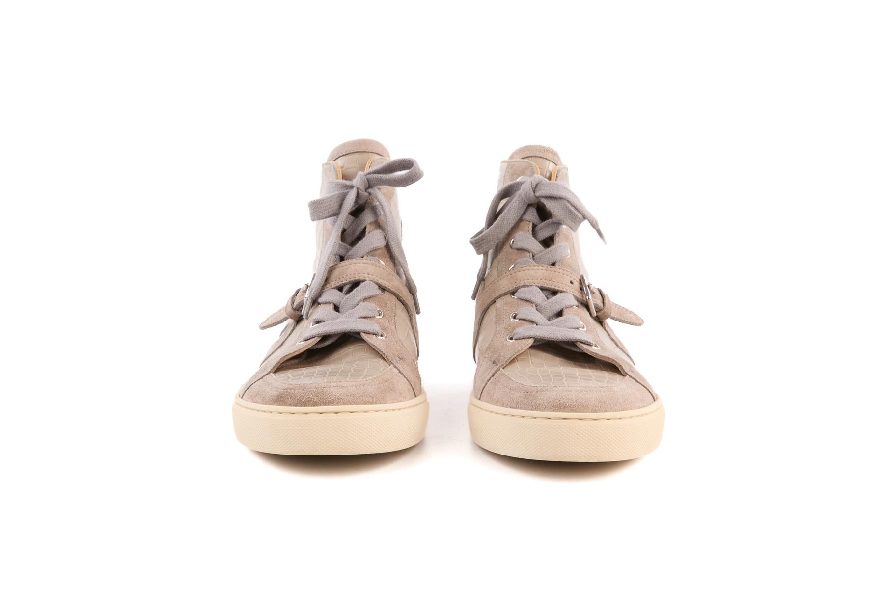 HERMÈS GREY MEN'S QUANTUM MATTE ALLIGATOR MISSISSIPPIENSIS SNEAKERS EU 42 UK 8 US 9