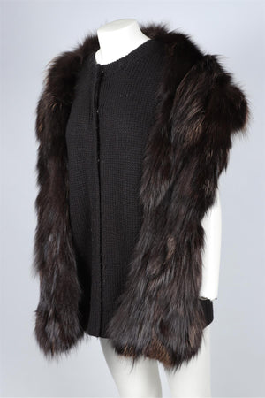 MIU MIU BLACK 2009 WOOL AND FOX FUR GILET IT 40 UK 8