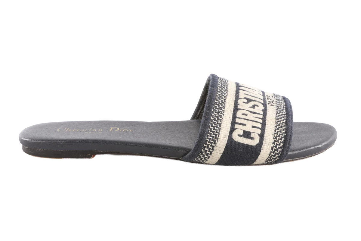 CHRISTIAN DIOR NAVY DWAY CANVAS AND LEATHER SANDALS EU 38 UK 5 US 8