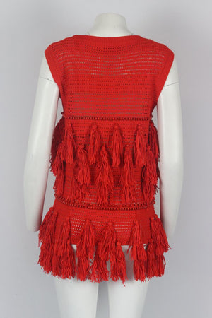 DRIES VAN NOTEN BEADED TASSELLED CROCHET KNIT TOP MEDIUM