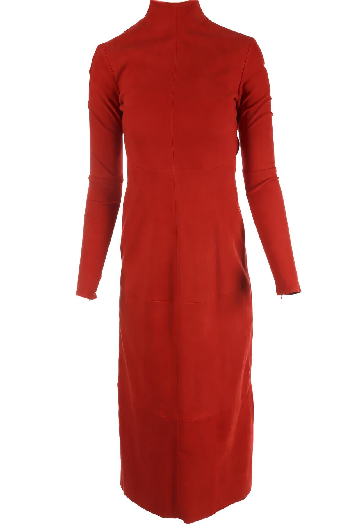 FERRAGAMO RED SUEDE MAXI DRESS IT 36 UK 4