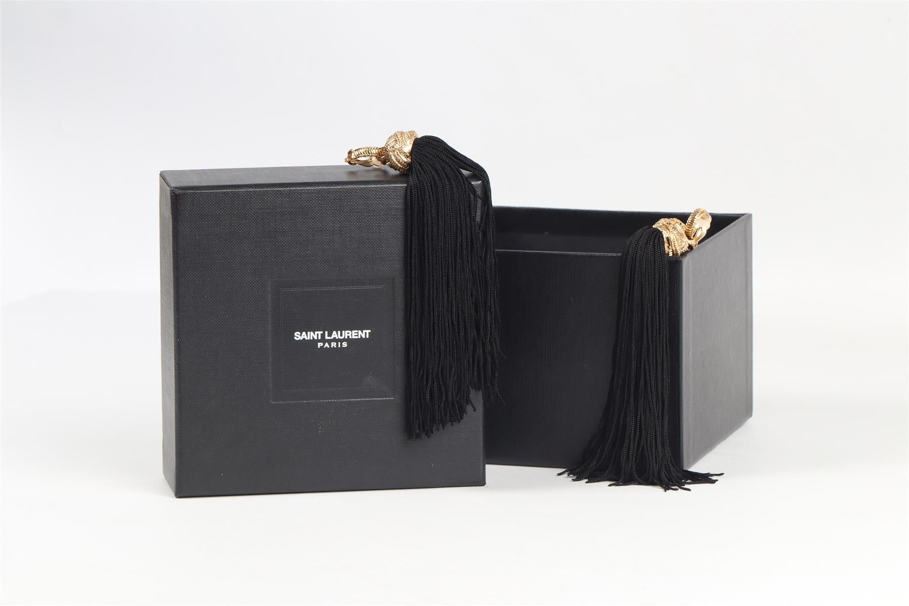 SAINT LAURENT BLACK LOULOU GOLD PLATED TASSEL EARRINGS