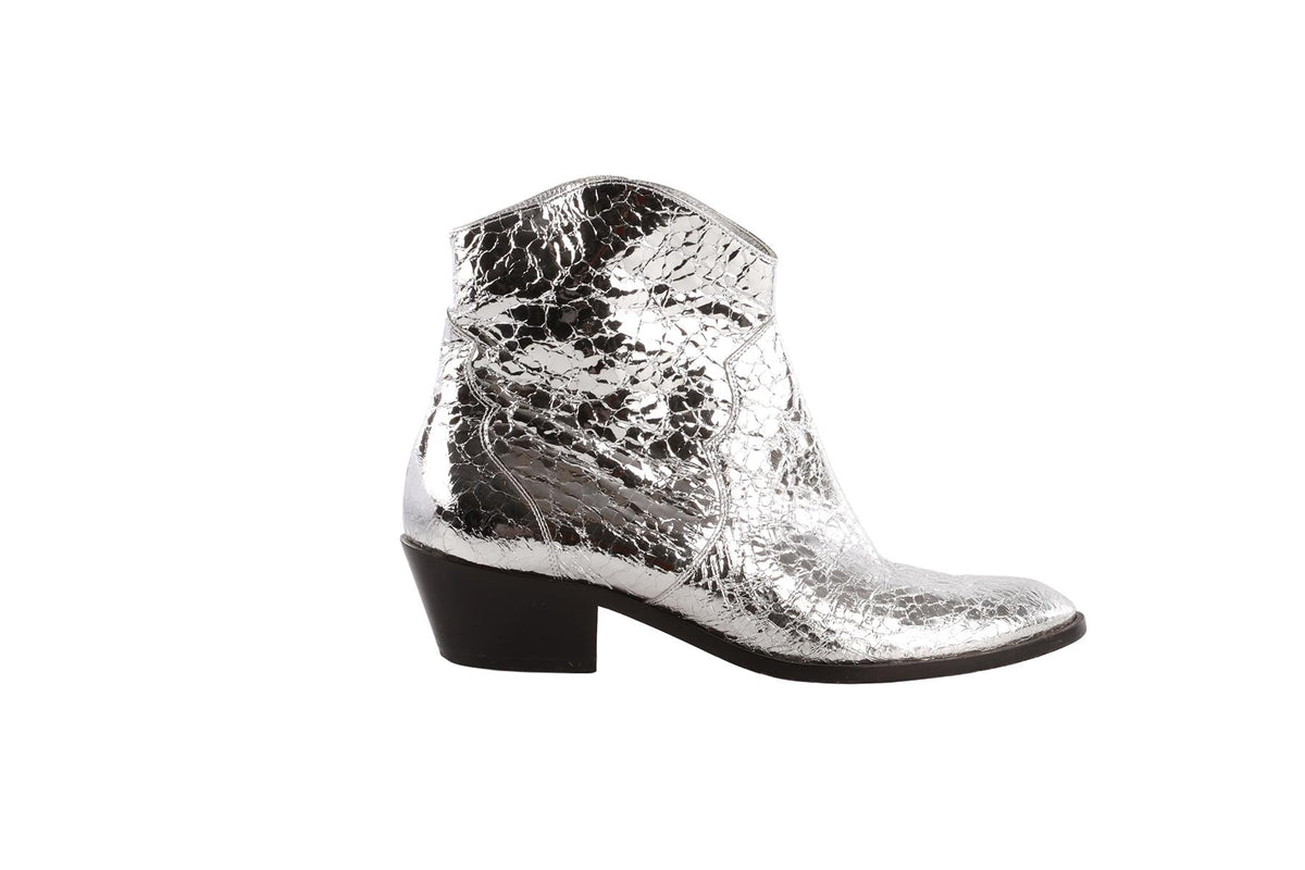 GINA SILVER LEATHER ANKLE BOOTS EU 40 UK 7