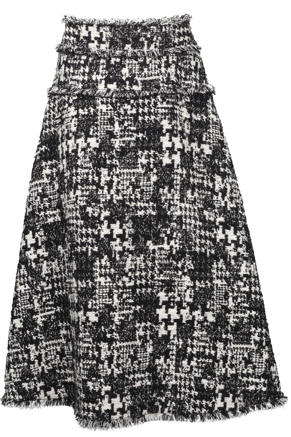 BLACK AND WHITE WOOL BLEND MIDI SKIRT