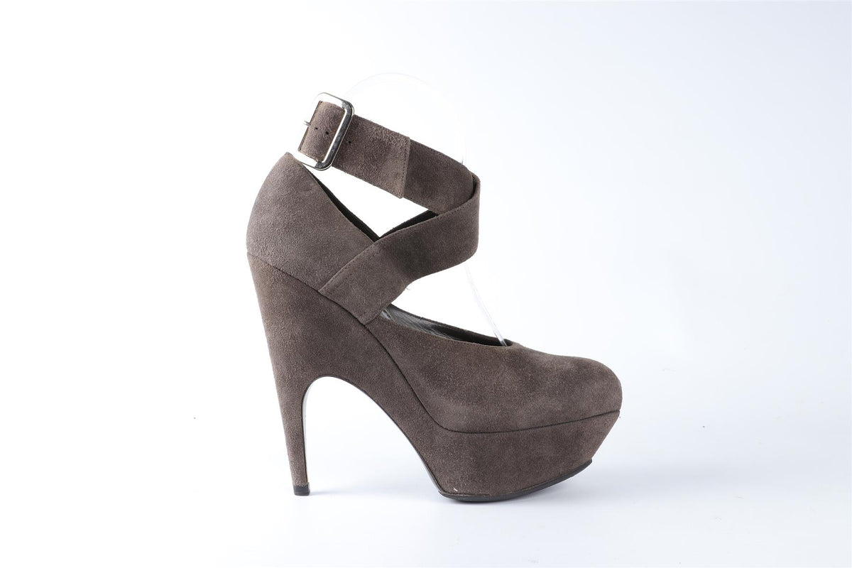 YVES SAINT LAURENT GREY SUEDE PLATFORM PUMPS EU 36.5 UK 3.5 US 6.5