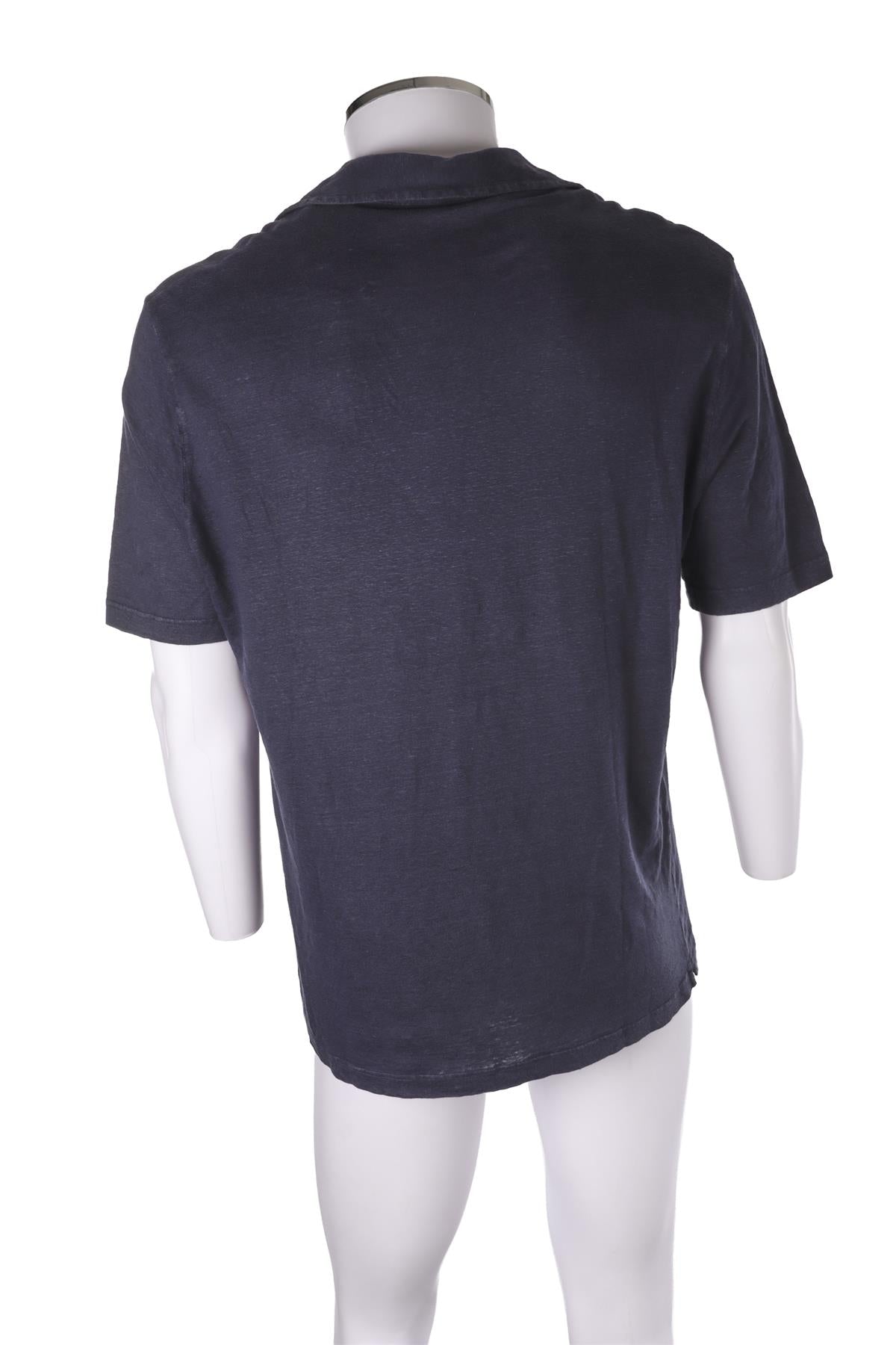 THOM SWEENEY NAVY MEN'S LINEN POLO SHIRT LARGE