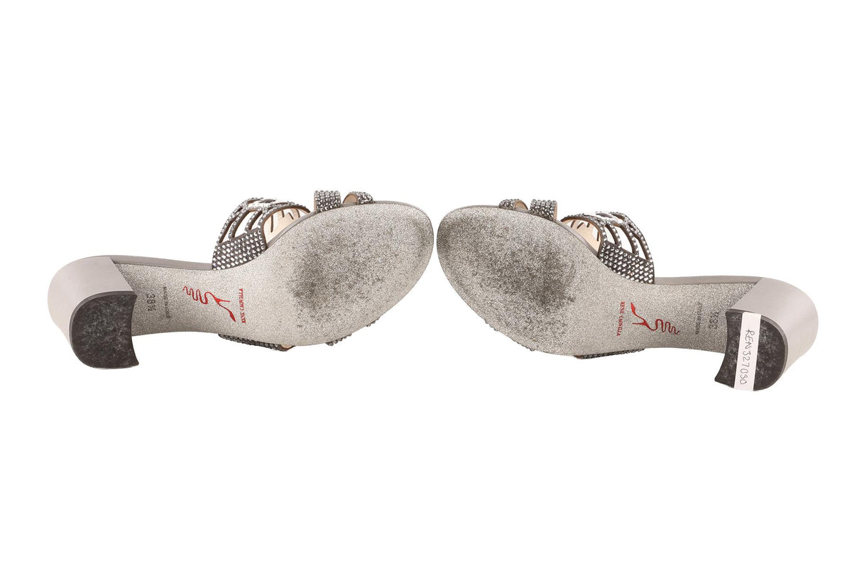 RENÉ CAOVILLA GREY LEATHER MULES EU 38.5 UK 5.5 US 8.5