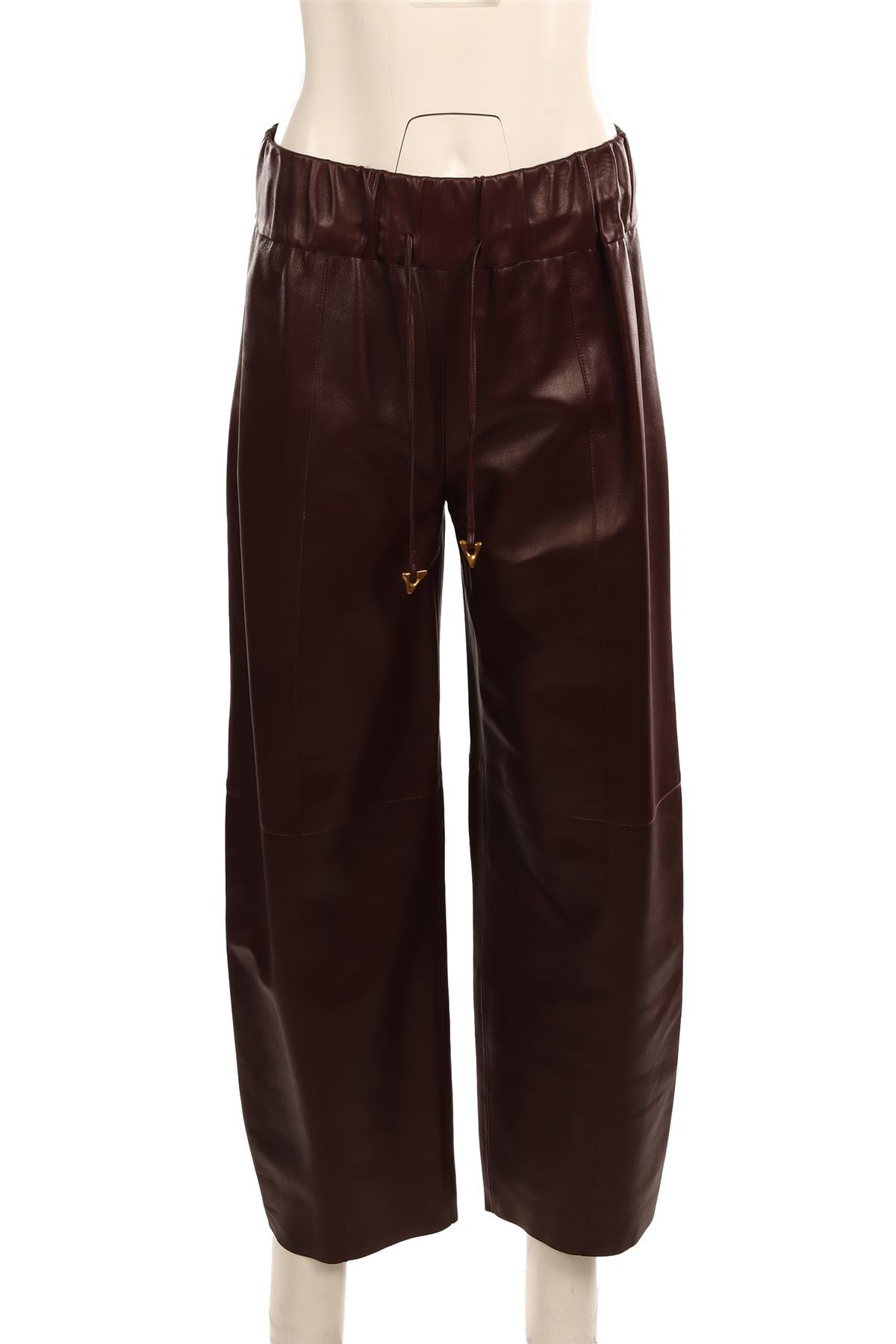 AERON BURGUNDY LEATHER BARREL LEG PANTS SMALL