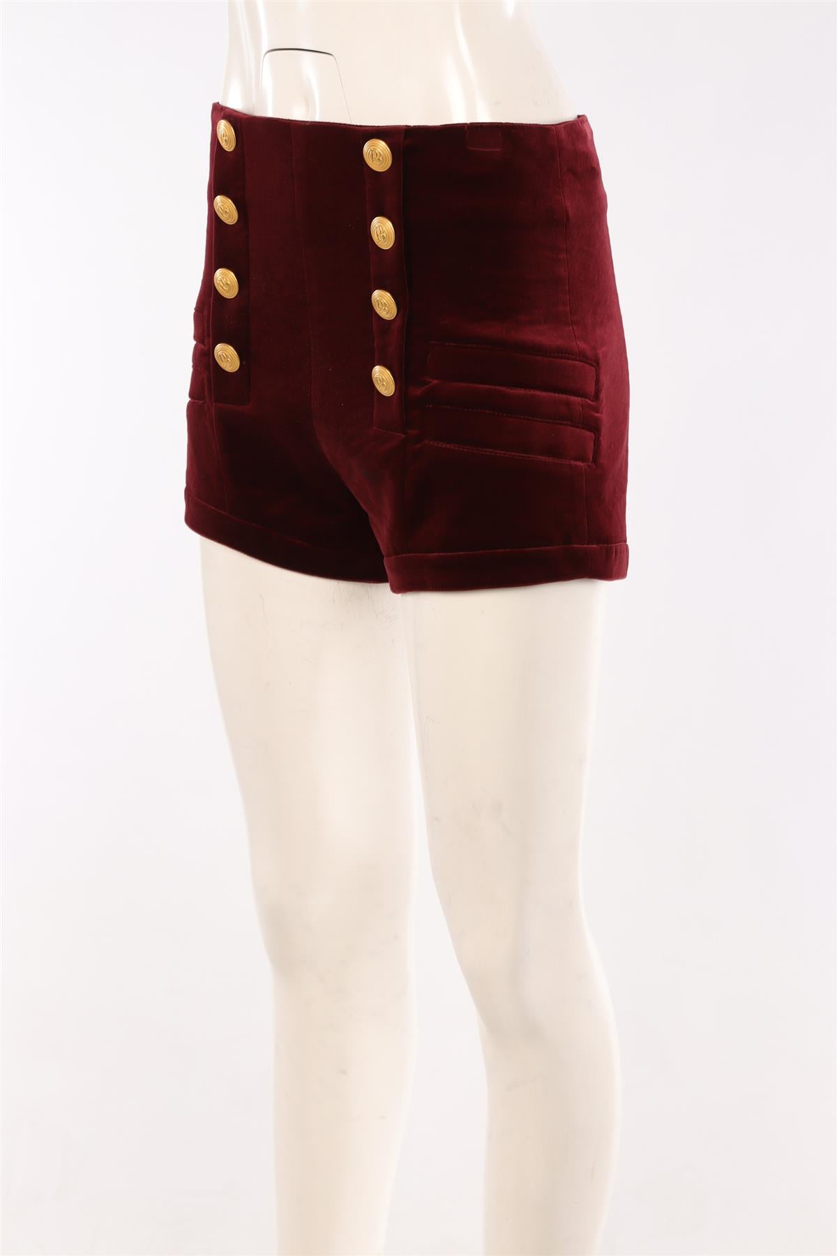 PIERRE BALMAIN BURGUNDY VELVET SHORTS FR 40 UK 12