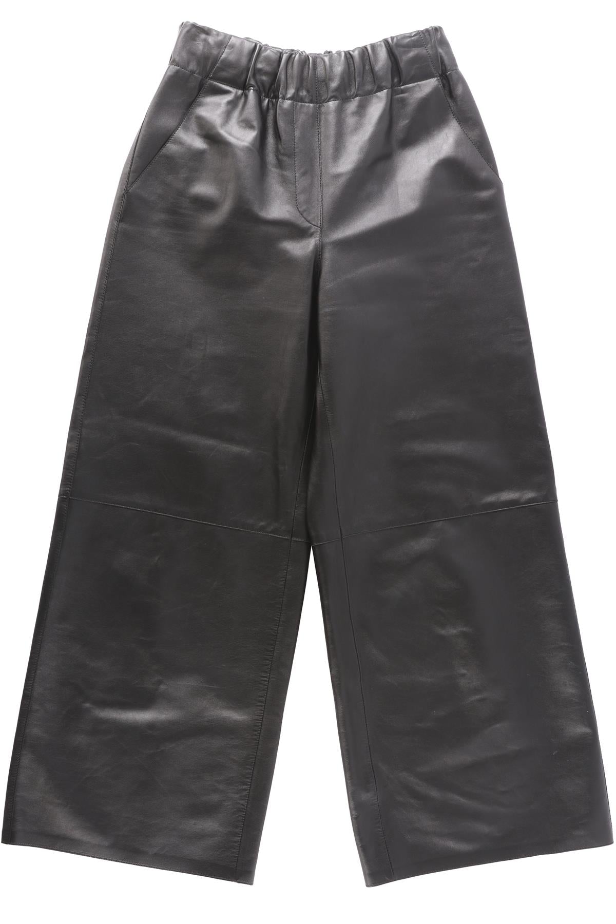 LOEWE BLACK LEATHER WIDE LEG PANTS XSMALL