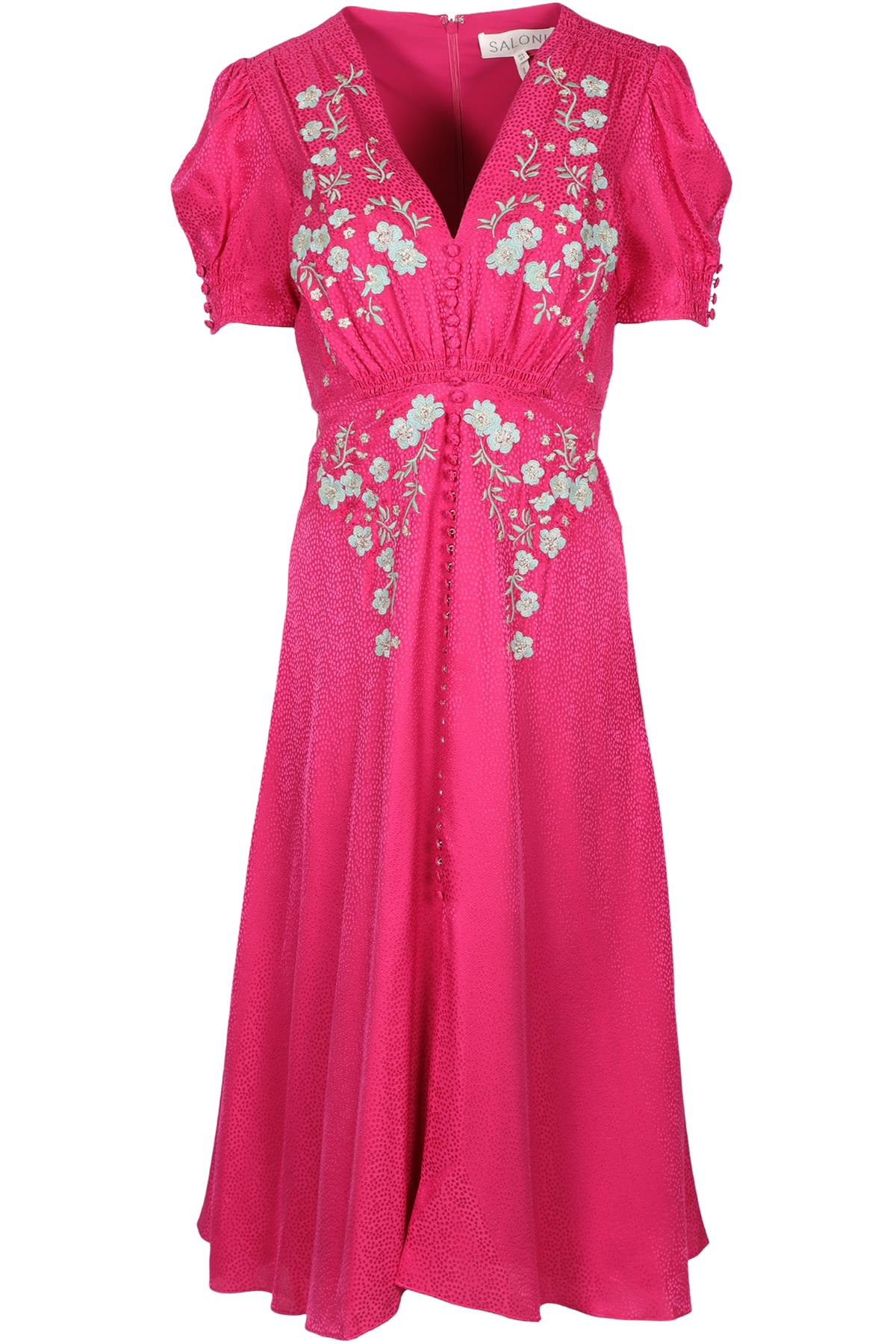 SALONI PINK SILK MIDI DRESS UK 8