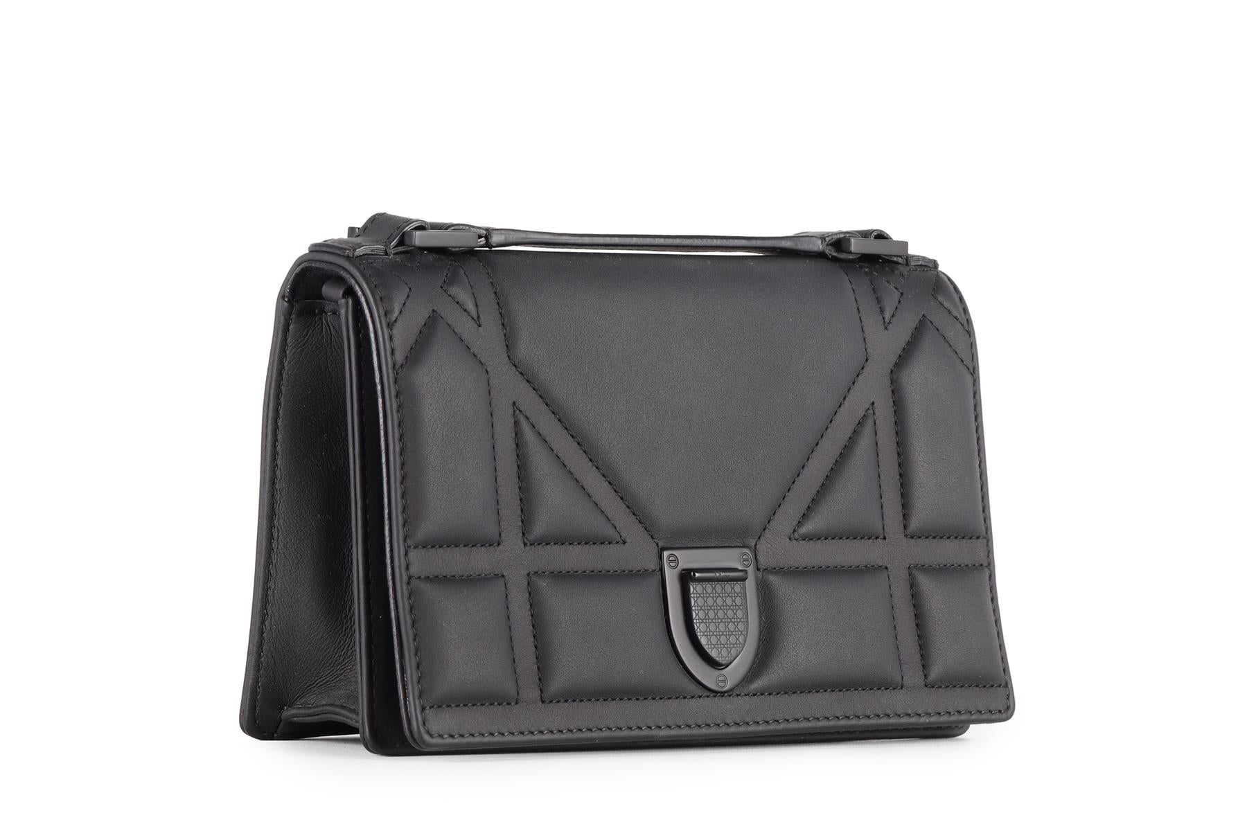 CHRISTIAN DIOR BLACK DIORAMA ULTRAMATTE LEATHER CLUTCH WITH CHAIN