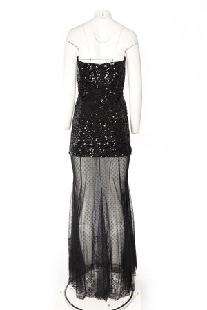REBECCA VALLANCE BLACK SEQUIN MAXI DRESS UK 6