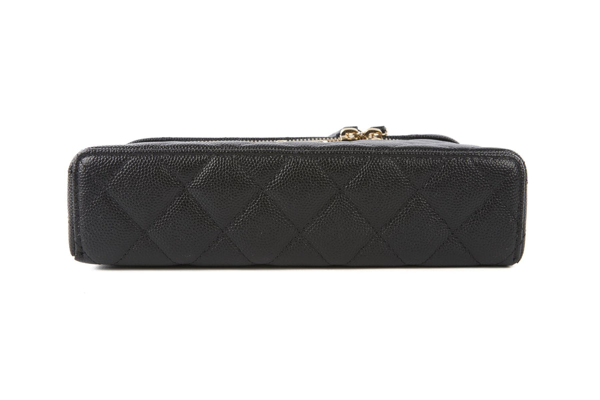 CHANEL BLACK 2025 VANITY CASE WITH CHAIN QUILTED CAVIAR LEATHER SHOULDER BAG