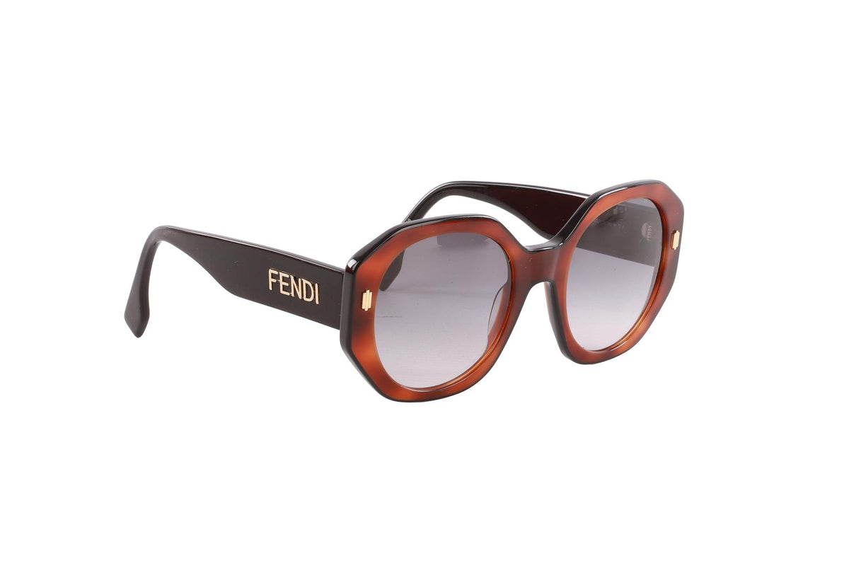 FENDI BROWN ROUND FRAME ACETATE SUNGLASSES