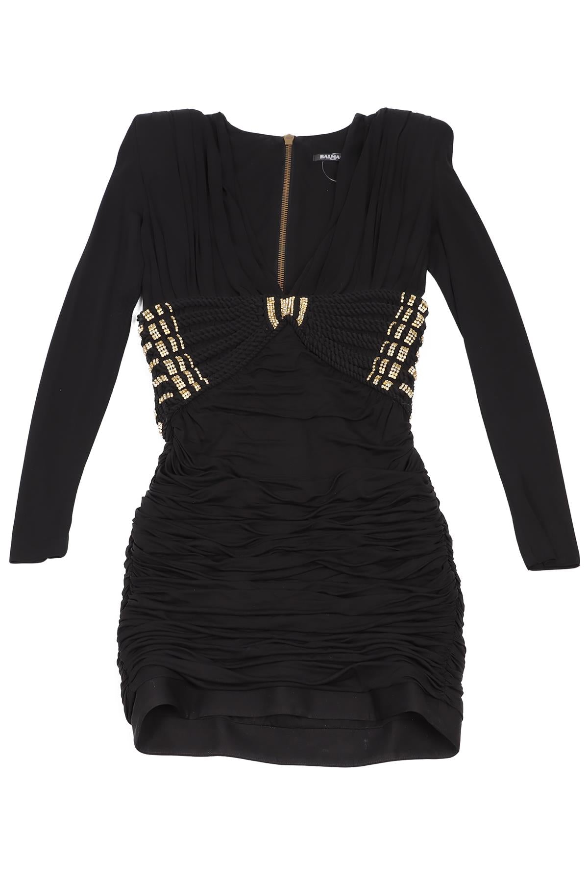 BALMAIN BLACK CRYSTAL AND JERSEY MINI DRESS FR 36 UK 8