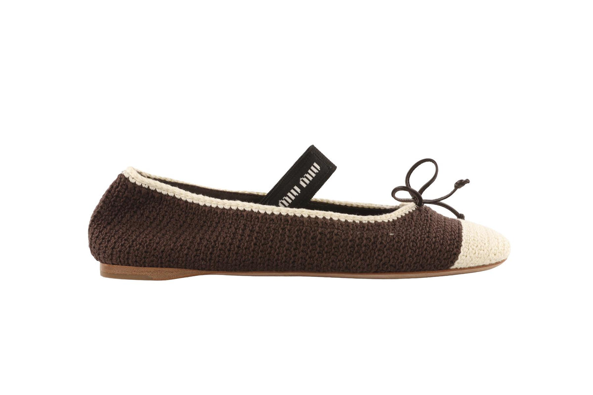 MIU MIU BROWN CROCHET BALLET FLATS EU 38.5 UK 5.5 US 8.5