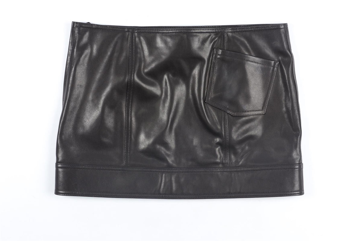 ZEYNEP ARCAY BLACK LEATHER MINI SKIRT FR 32 UK 4