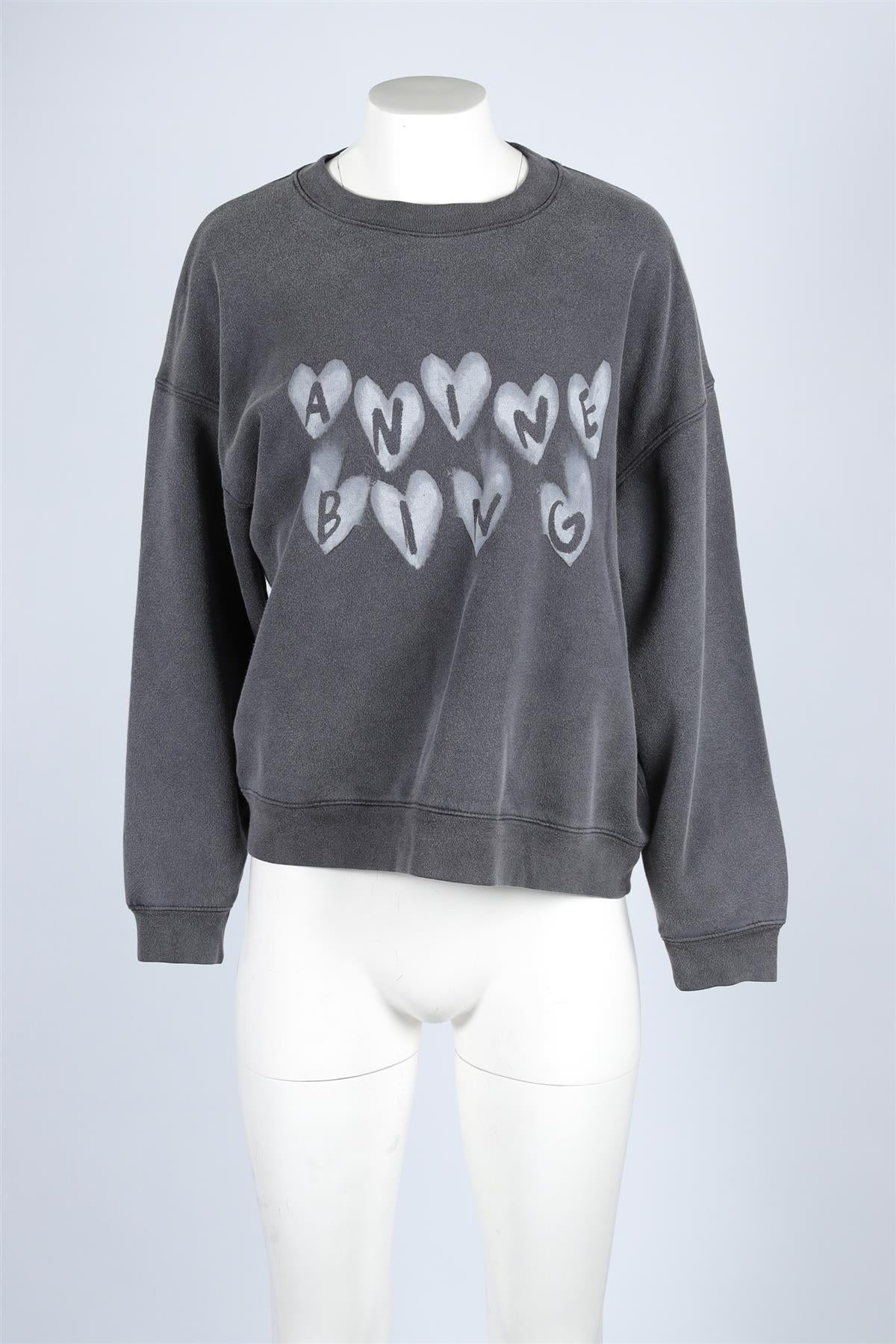 ANINE BING GREY COTTON HEART LOGO SWEATSHIRT MEDIUM
