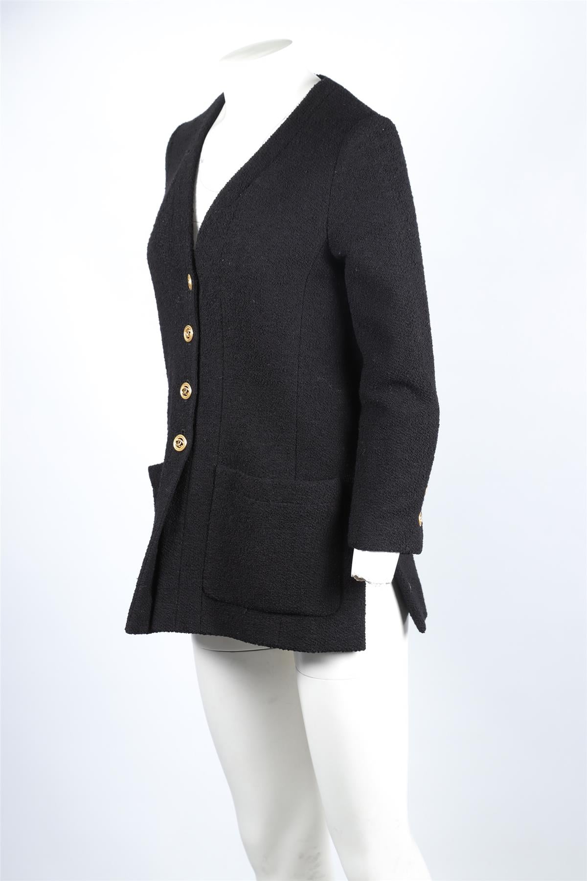 CHANEL BLACK 1980S WOOL JACKET FR 38 UK 10