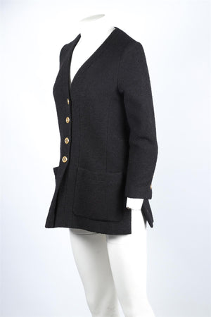 CHANEL BLACK 1980S WOOL JACKET FR 38 UK 10