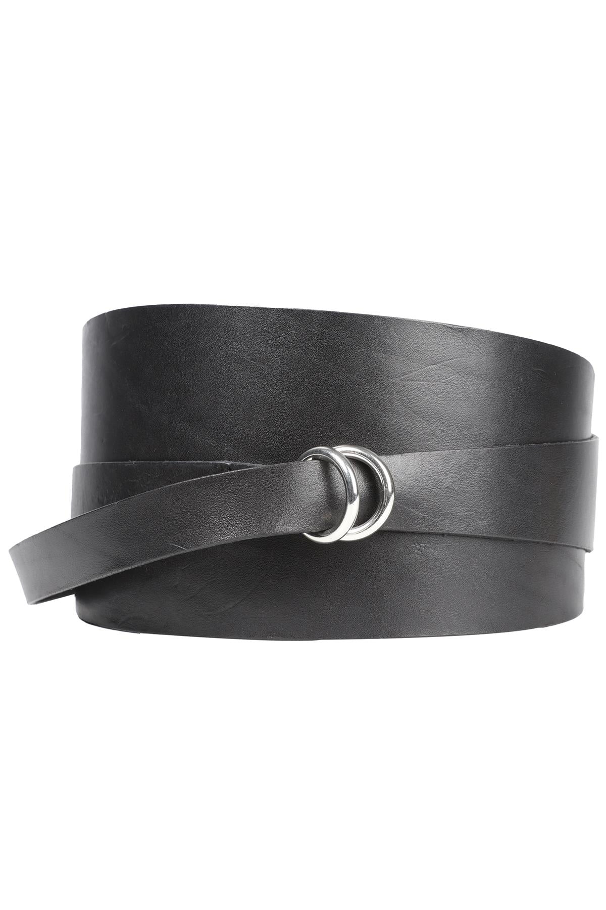 ISABEL MARANT BLACK LEATHER WAIST BELT 66 IN