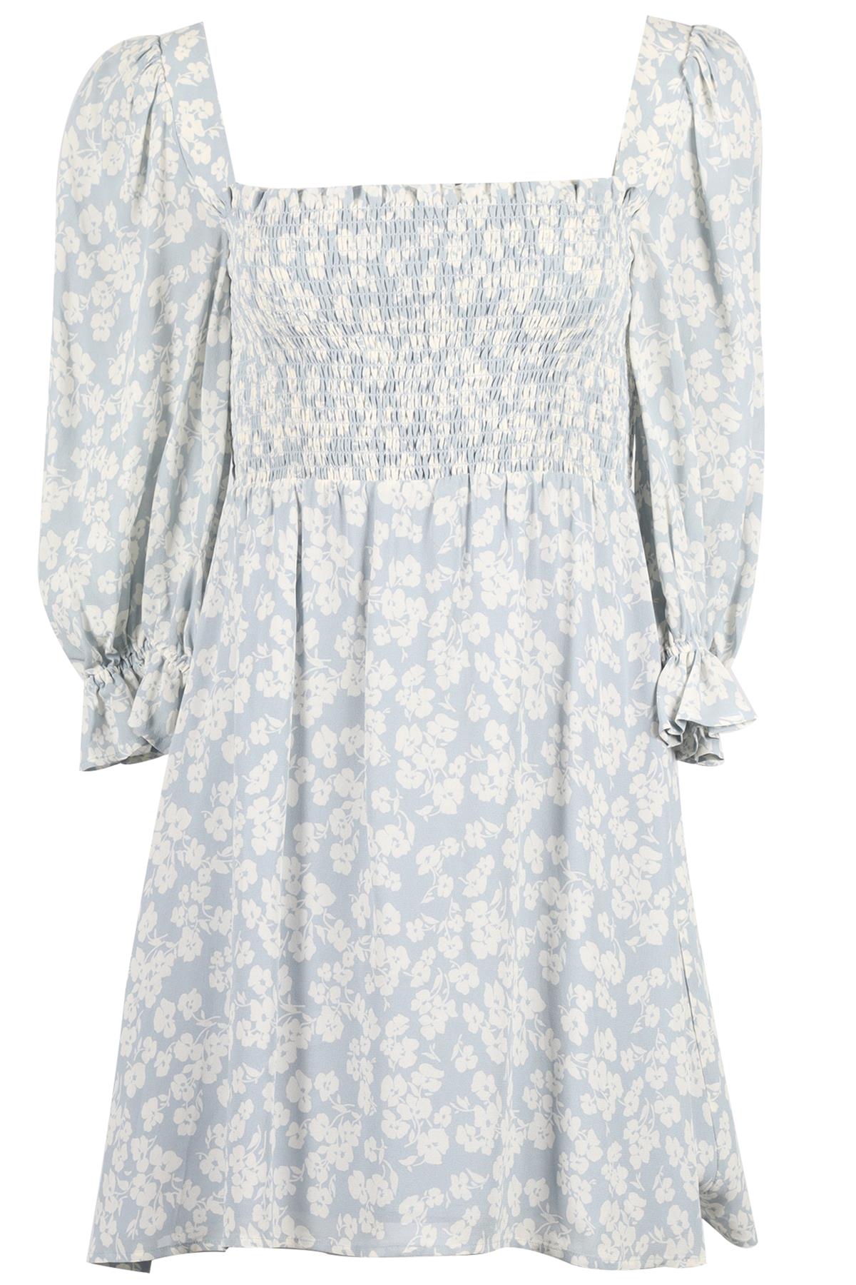REFORMATION BLUE FLORAL PRINT CREPE MINI DRESS SMALL