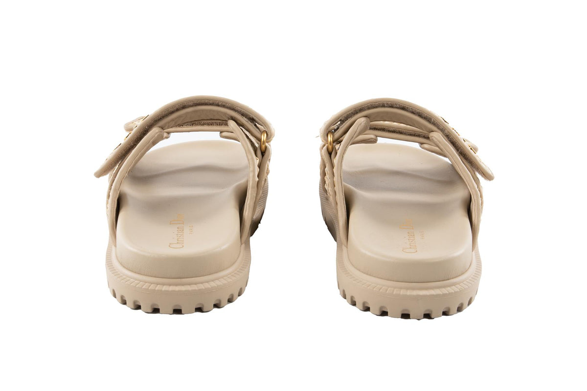 CHRISTIAN DIOR BEIGE DIORACT RAFFIA SLIDES EU 37.5 UK 4.5 US 7.5