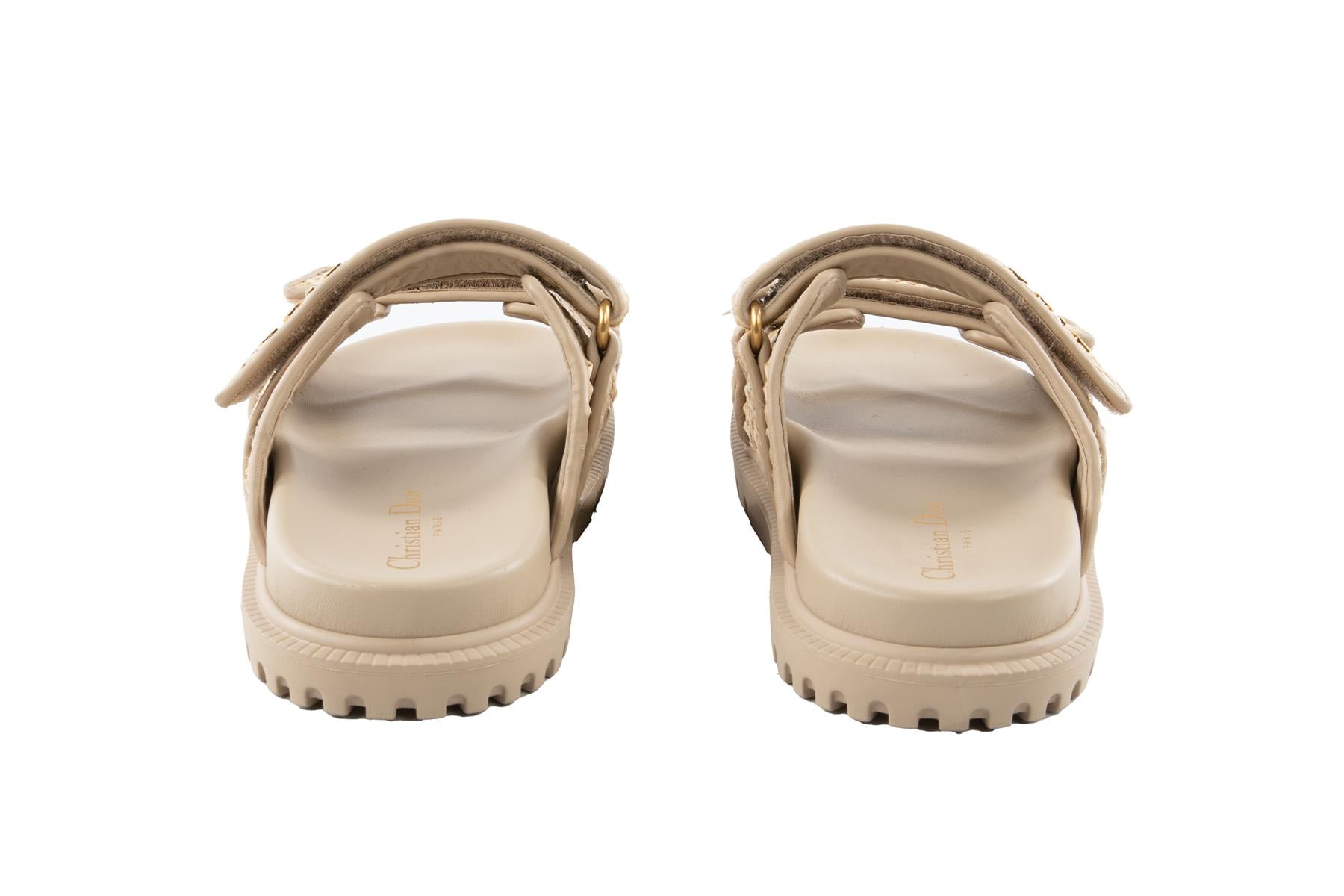 CHRISTIAN DIOR BEIGE DIORACT RAFFIA SLIDES EU 37.5 UK 4.5 US 7.5