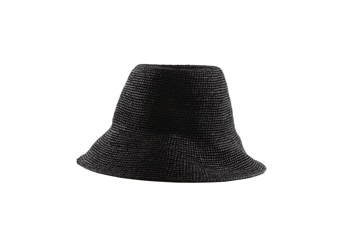 JANESSA LEONE BLACK WOVEN HAT SMALL
