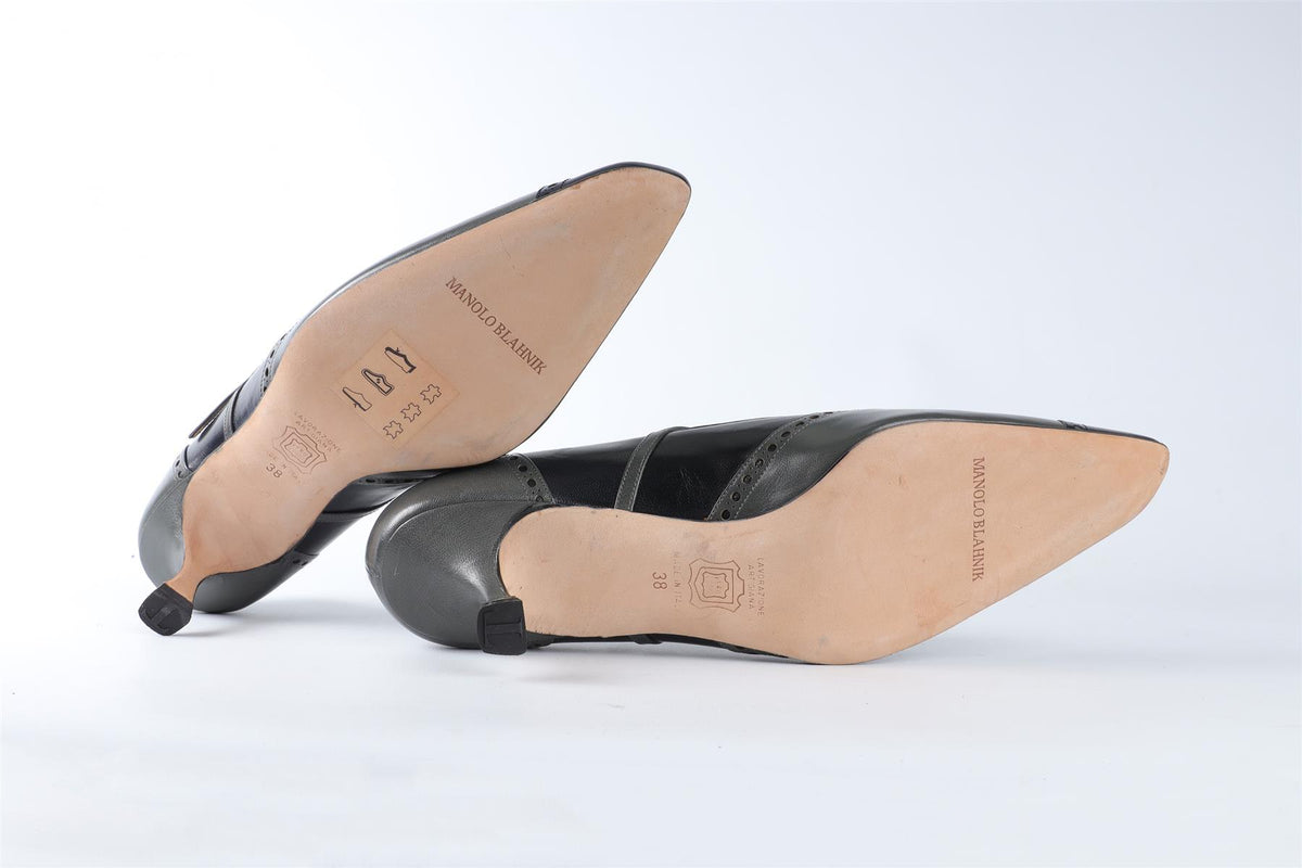 MANOLO BLAHNIK GREEN LEATHER PUMPS EU 38 UK 5 US 8