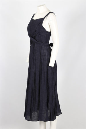 MASSCOB BLUE LINEN MIDI DRESS MEDIUM