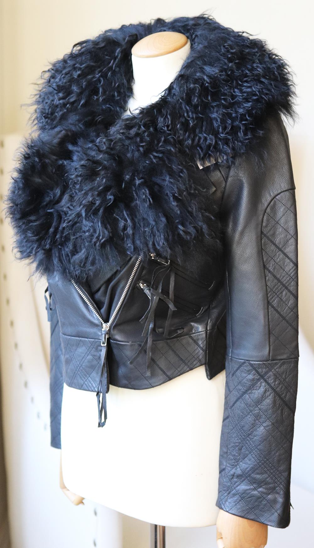 PREEN BY THORNTON BREGAZZI WILMER SHEARLING LINED LEATHER BIKER JACKET XSMALL