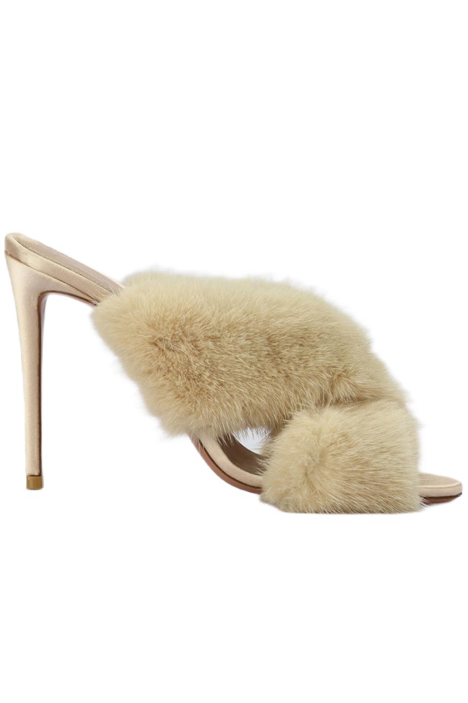 AQUAZZURA MINK FUR AND SATIN MULES EU 38.5 UK 5.5 US 8.5