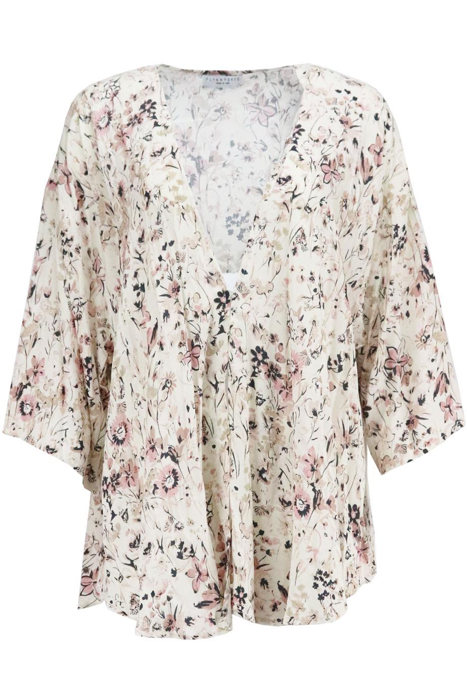 FLYNN SKYE FLORAL PRINT CREPE KIMONO SMALL