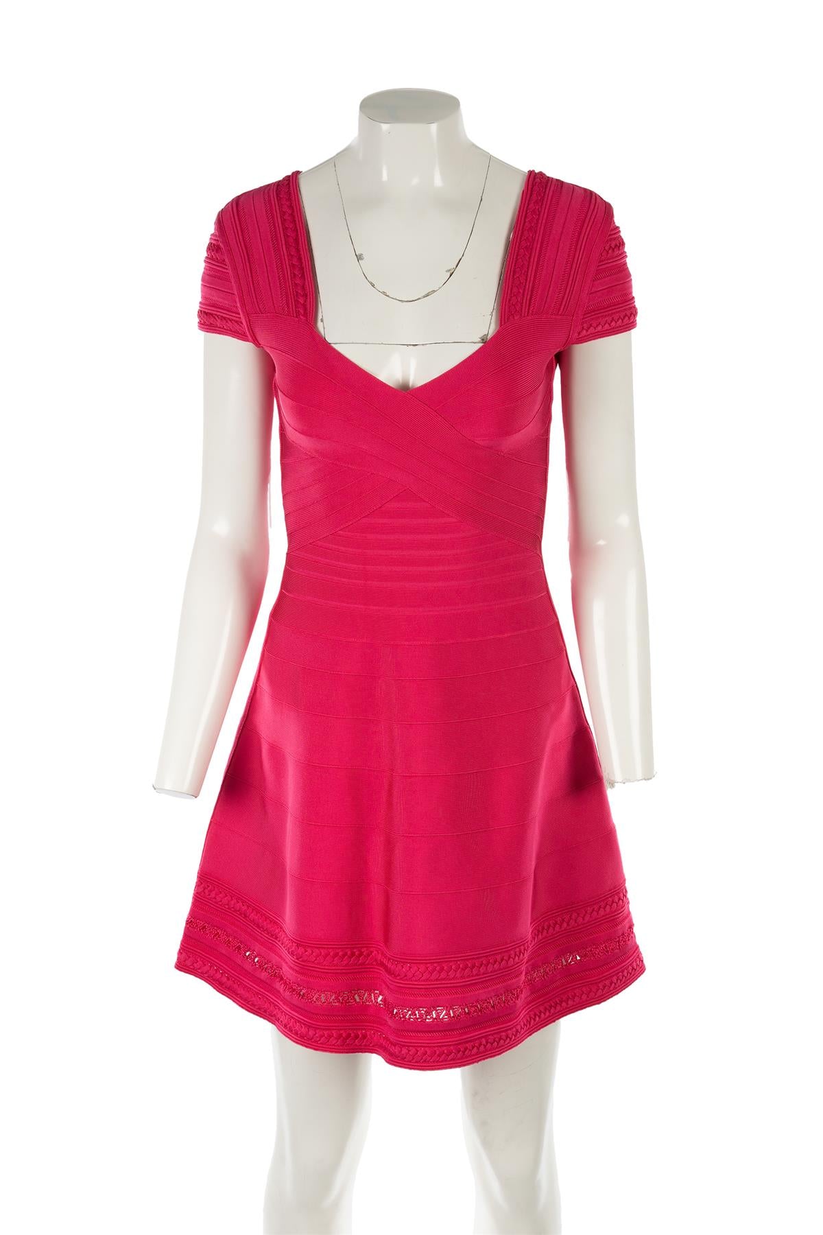 HERVE LEGER PINK BANDAGE MINI DRESS SMALL