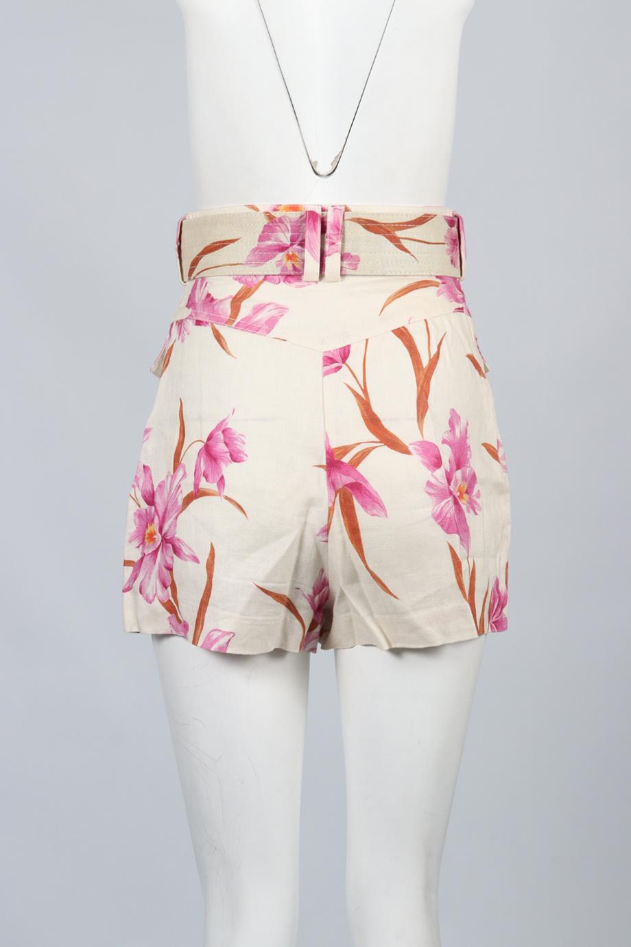 ZIMMERMANN FLORAL PRINT LINEN SHORTS UK 8