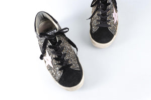 GOLDEN GOOSE DELUXE BRAND BLACK SUPERSTAR GLITTER SNEAKERS EU 38 UK 5 US 8