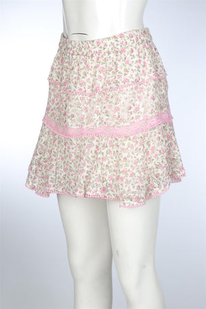 LOVESHACKFANCY PINK COTTON MINI SKIRT SMALL