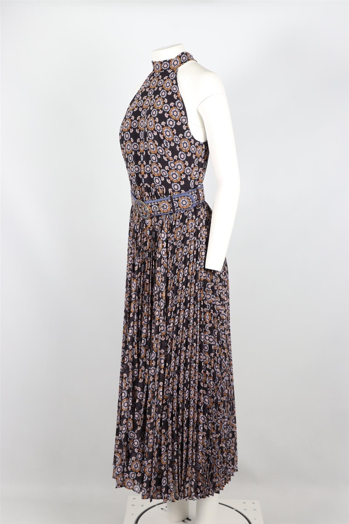 ZIMMERMANN MULTICOLOURED BELTED FLORAL PRINT CREPE MAXI DRESS UK 12