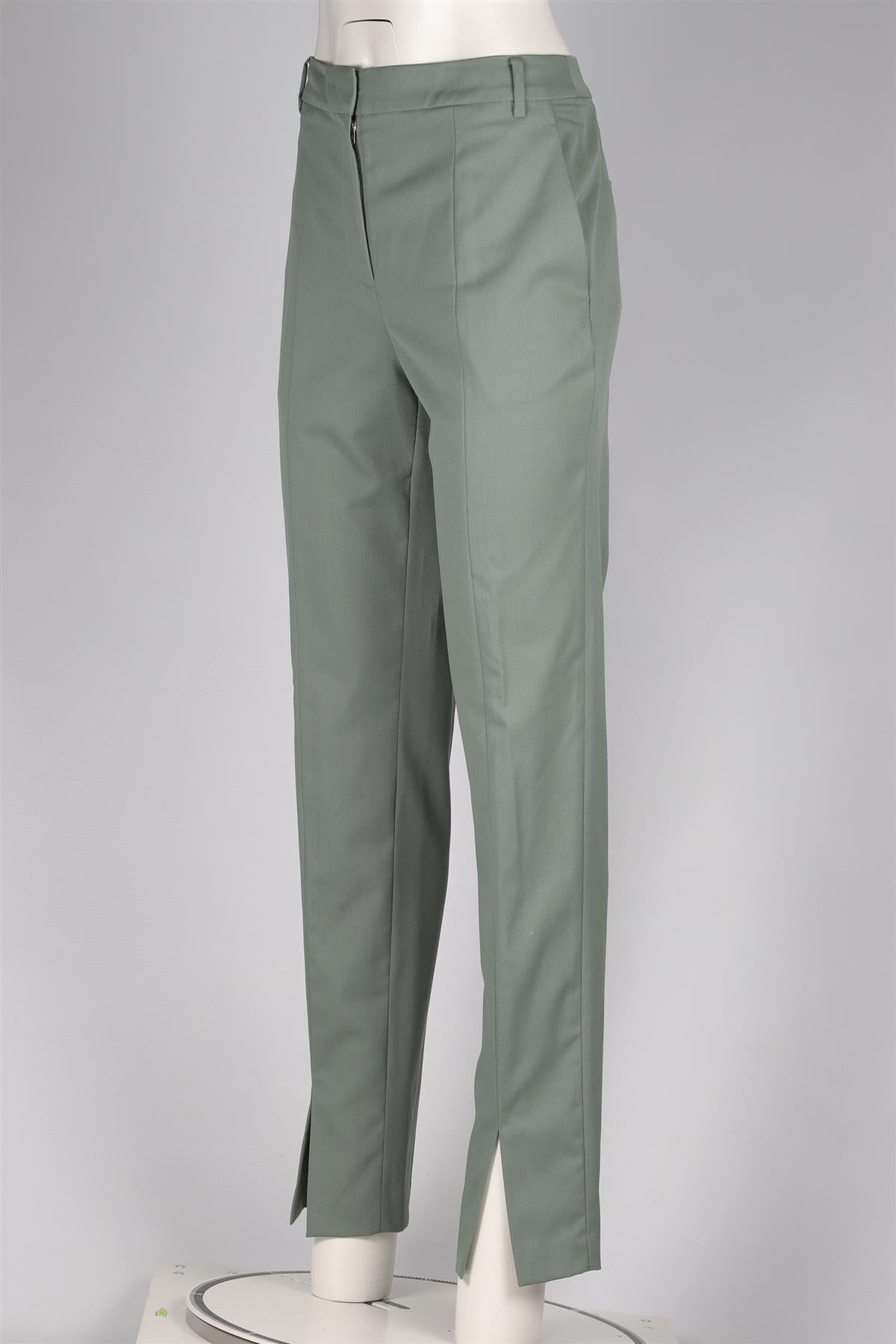 TIBI GREEN WOOL SLIM LEG PANTS US 8 UK 12