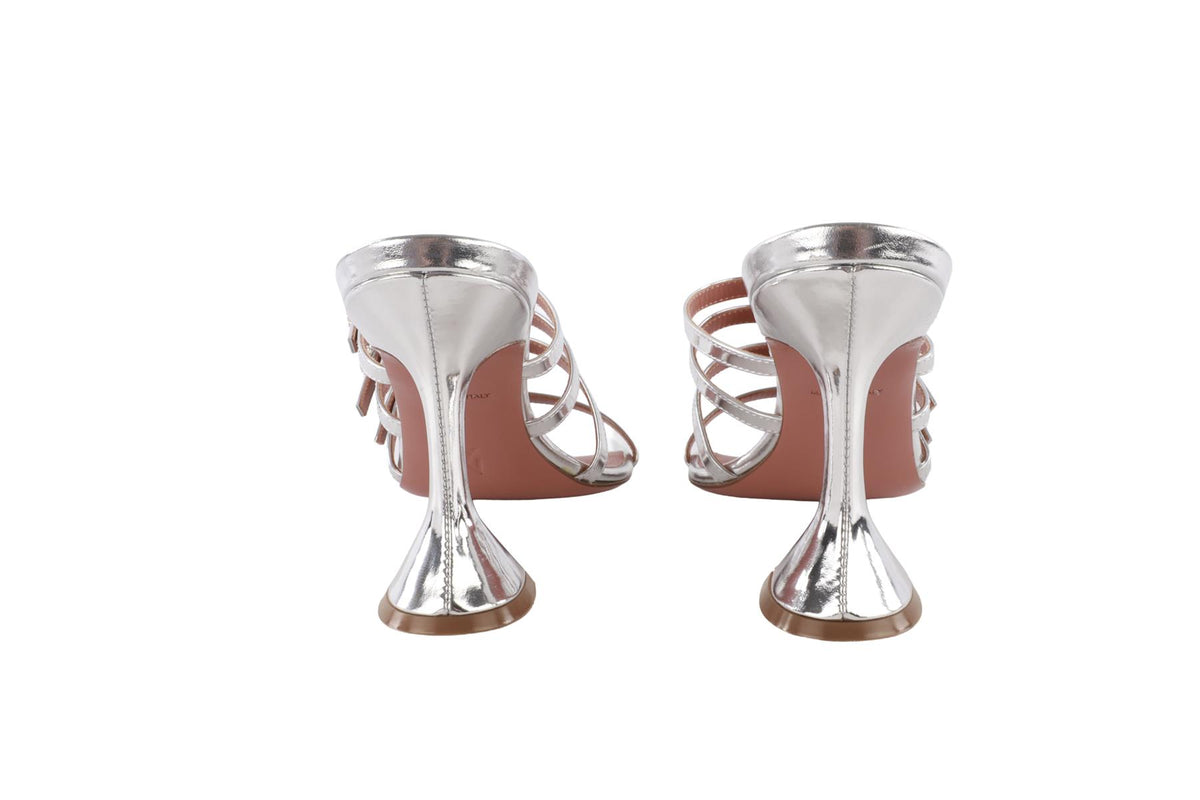 AMINA MUADDI SILVER PATENT LEATHER MULES EU 37 UK 4 US 7