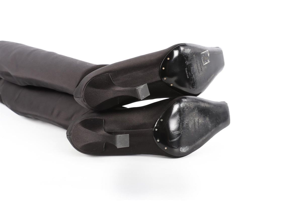 PROENZA SCHOULER BLACK SATIN OVER THE KNEE BOOTS EU 38.5 UK 5.5 US 8.5