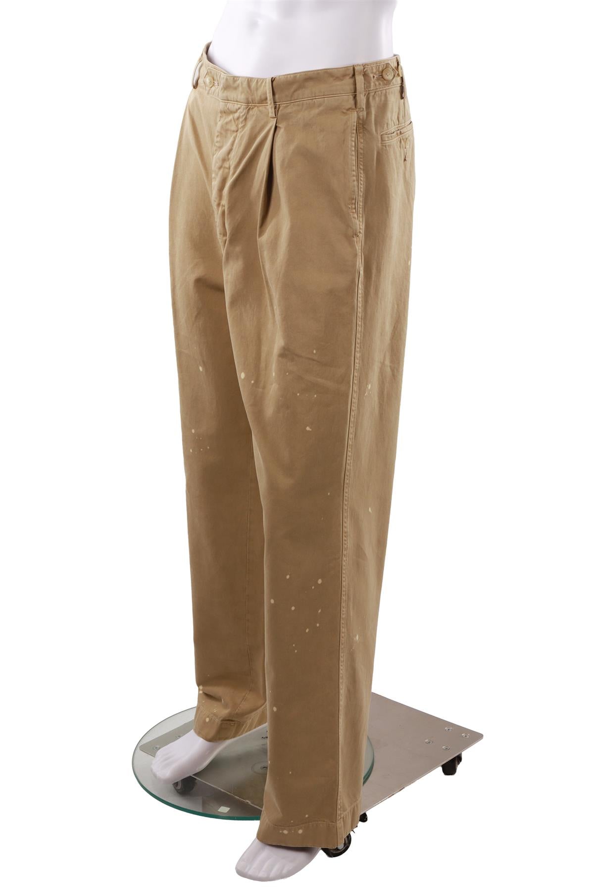 BEIGE MEN'S COTTON STRAIGHT LEG PANTS