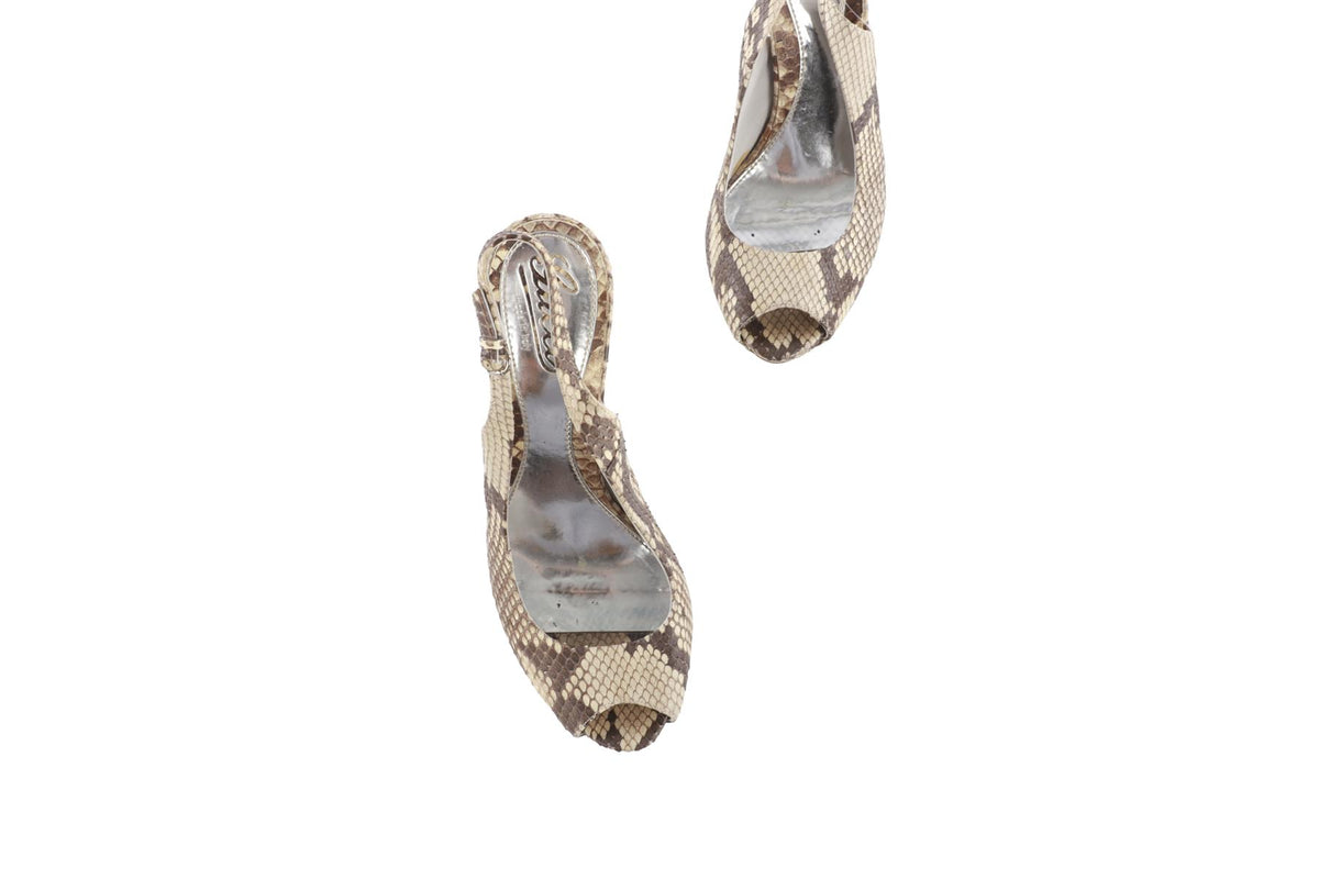 GUCCI BEIGE SNAKESKIN PLATFORM SLINGBACK SANDALS EU 38 UK 5 US 8