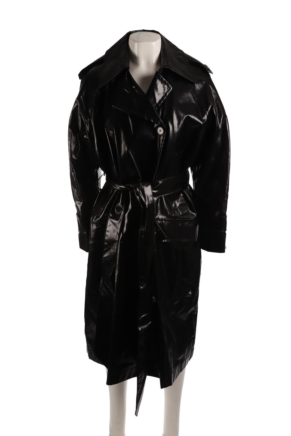 NANUSHKA BLACK VINYL TRENCH COAT SMALL